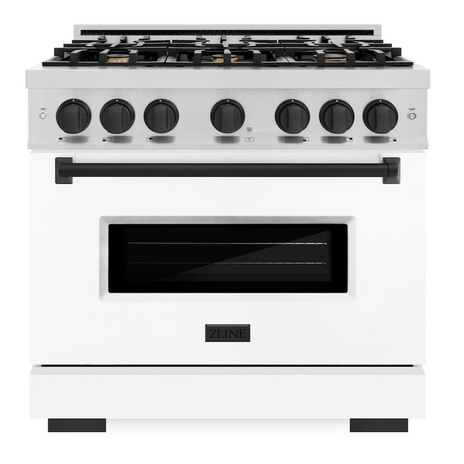 zline-36-in-gas-range-5-2-cu-ft-6-burners-convection-oven-stainless-steel-white-matte-door-matte-black-accents-cgrz-wm-36-mb