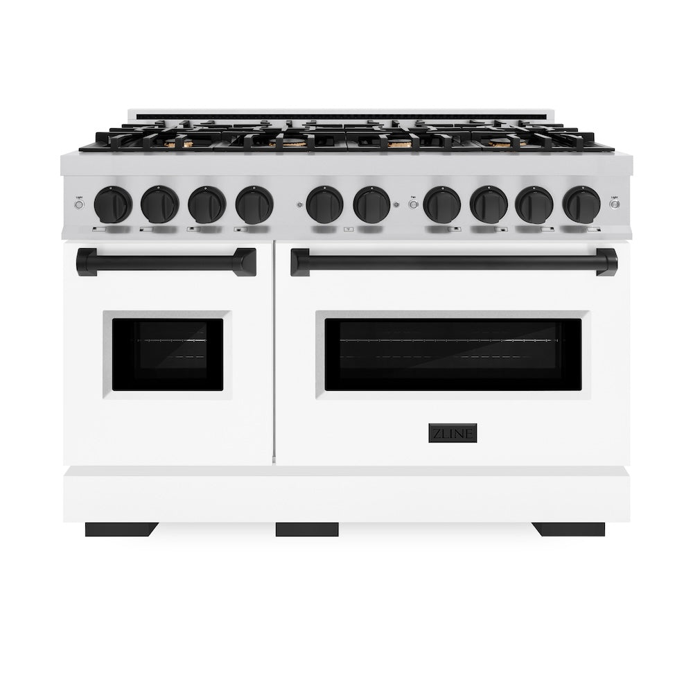 zline-autograph-edition-48-in-6-7-cu-ft-classic-double-oven-gas-range-with-8-burners-stainless-steel-with-white-matte-doors-and-matte-black-accents-cgrz-wm-48-mb