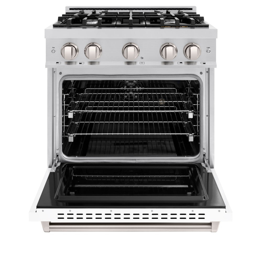 zline-30-in-classic-dual-fuel-range-with-4-gas-burners-and-electric-convection-oven-4-2-cu-ft-stainless-steel-with-white-matte-door-cdr-wm-30