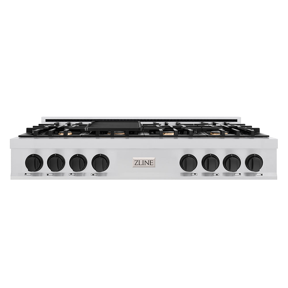 zline-autograph-edition-48-in-porcelain-rangetop-with-7-gas-burners-in-stainless-steel-and-matte-black-accents-rtz-48-mb