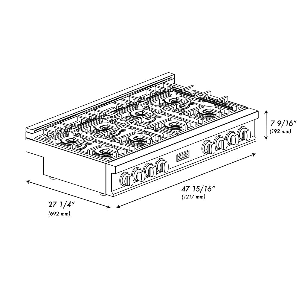 zline-autograph-48-classic-gas-rangetop-with-8-burner-duopro™-cooktop-in-stainless-steel-and-polished-gold-accents-pcrtz-48-g