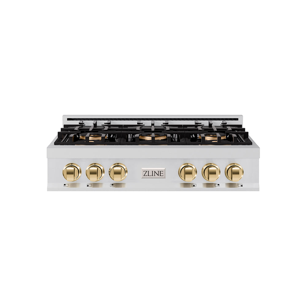 zline-autograph-36-classic-gas-rangetop-with-6-burner-duopro™-cooktop-in-stainless-steel-and-polished-gold-accents-pcrtz-36-g