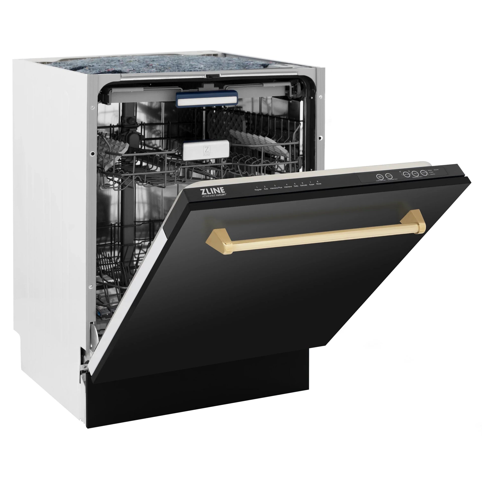zline-autograph-series-24-inch-tall-dishwasher-in-black-stainless-steel-with-gold-handle-dwvz-bs-24-g
