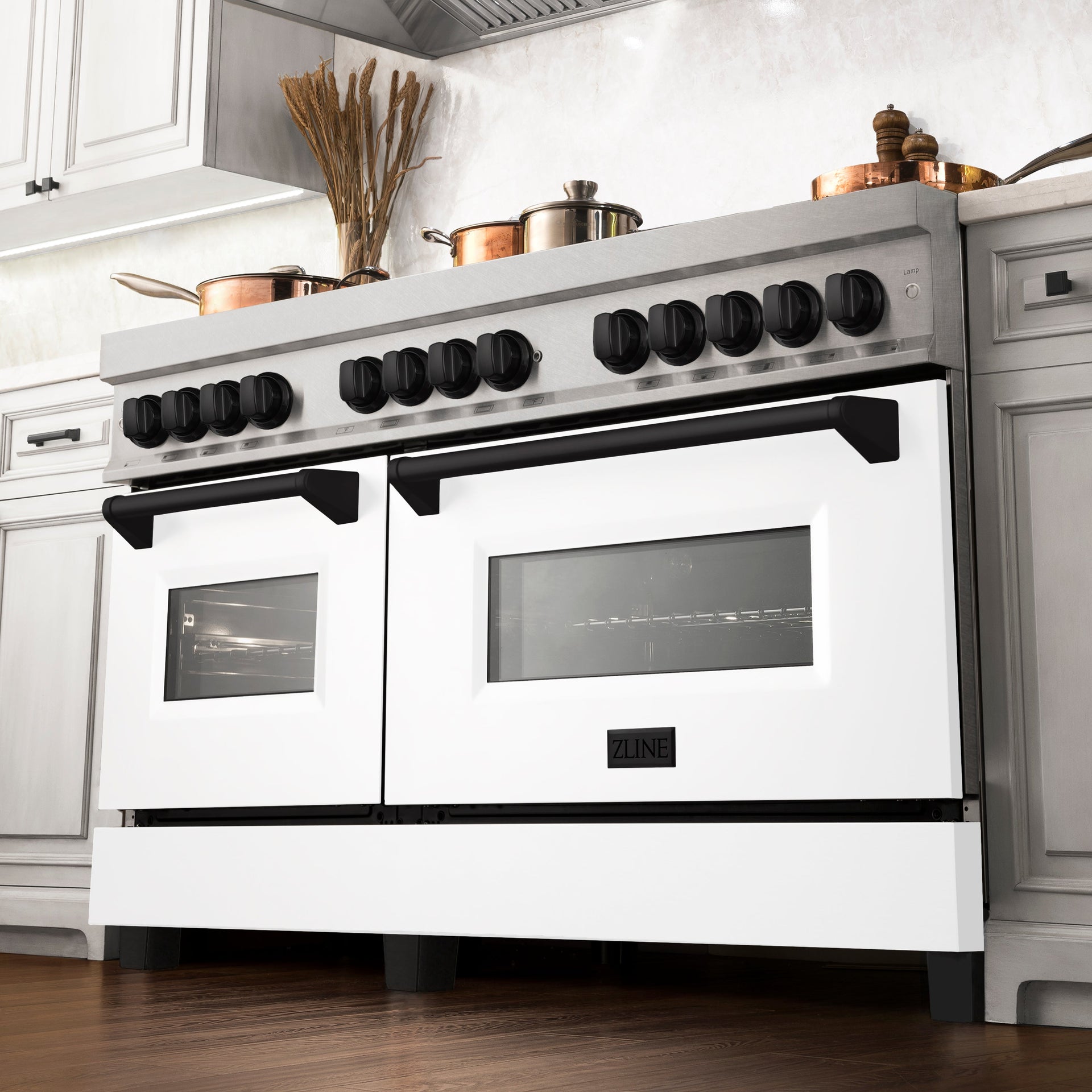 zline-autograph-60-in-legacy-dual-fuel-range-with-9-gas-burners-and-double-electric-convection-ovens-7-4-cu-ft-satin-stainless-steel-with-white-matte-doors-and-matte-black-accents-rasz-wm-60-mb