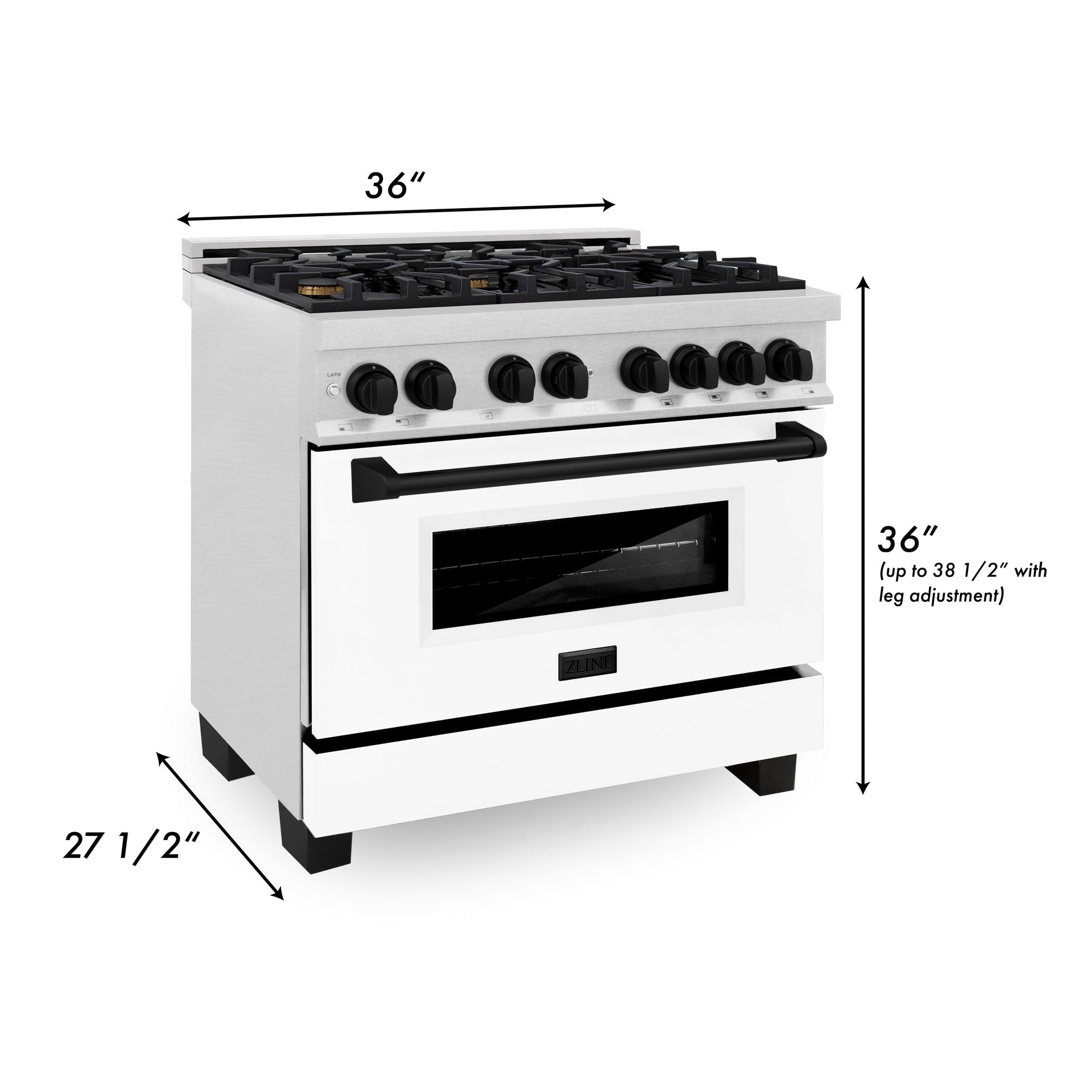 zline-autograph-edition-36-in-4-6-cu-ft-dual-fuel-range-with-6-gas-burners-and-electric-convection-oven-satin-stainless-steel-with-white-matte-door-and-matte-black-accents-model-rasz-wm-36-mb