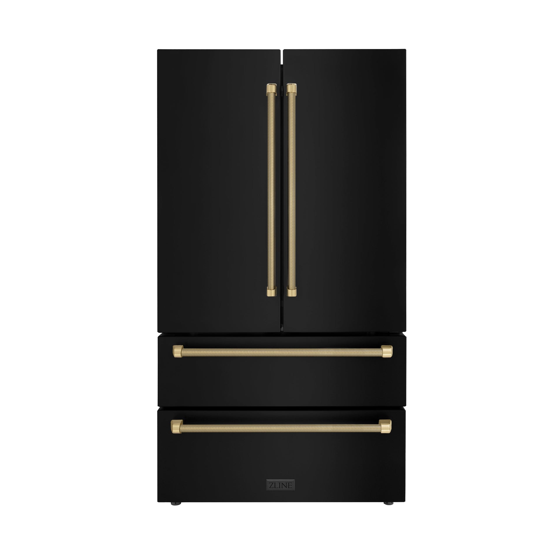 zline-36-in-french-door-counter-depth-refrigerator-22-5-cu-ft-ice-maker-fingerprint-resistant-black-stainless-steel-champagne-bronze-helix-handles-rfmz-36-bs-kcb