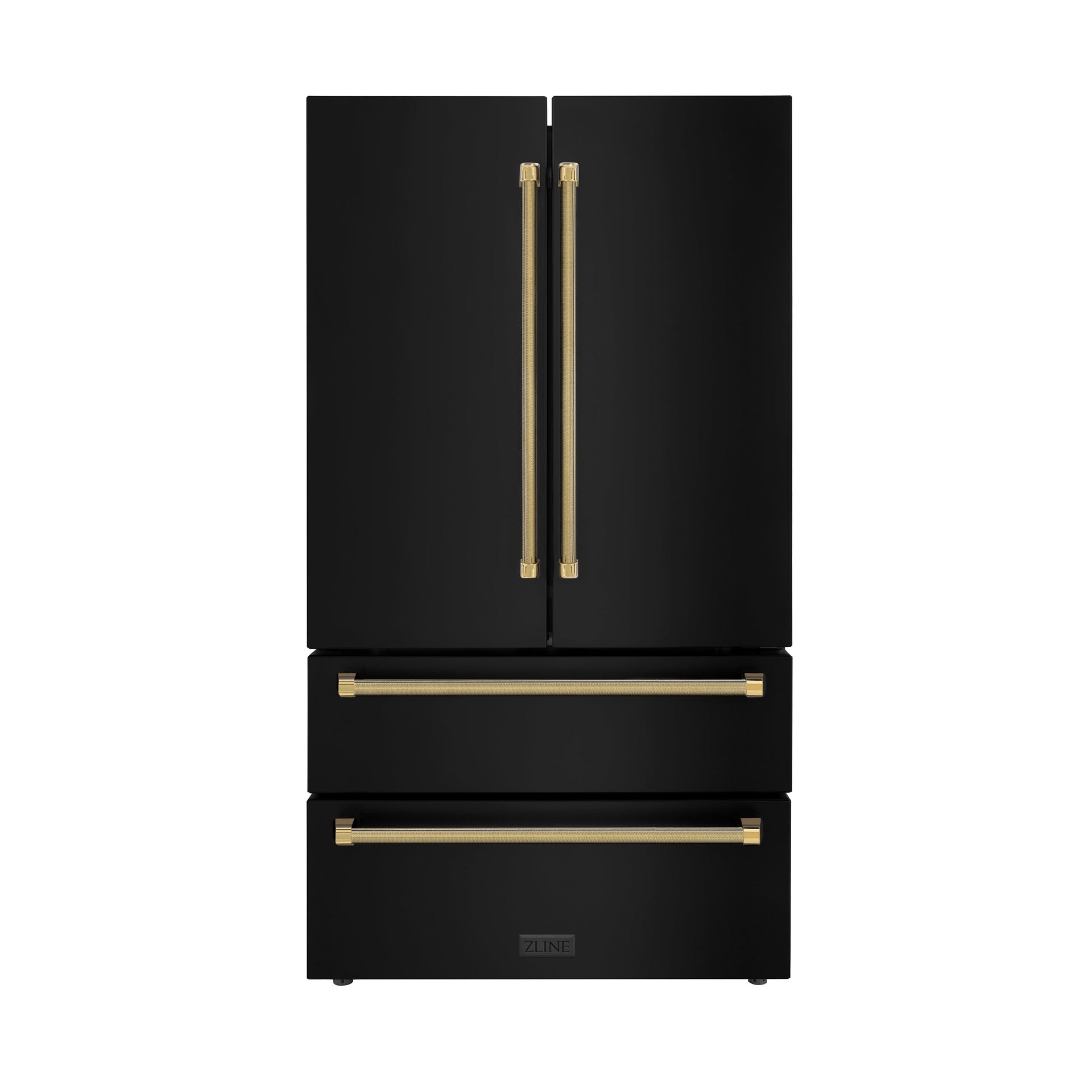 zline-36-in-french-door-refrigerator-22-5-cu-ft-counter-depth-ice-maker-fingerprint-resistant-black-stainless-steel-polished-gold-helix-handles-rfmz-36-bs-kg