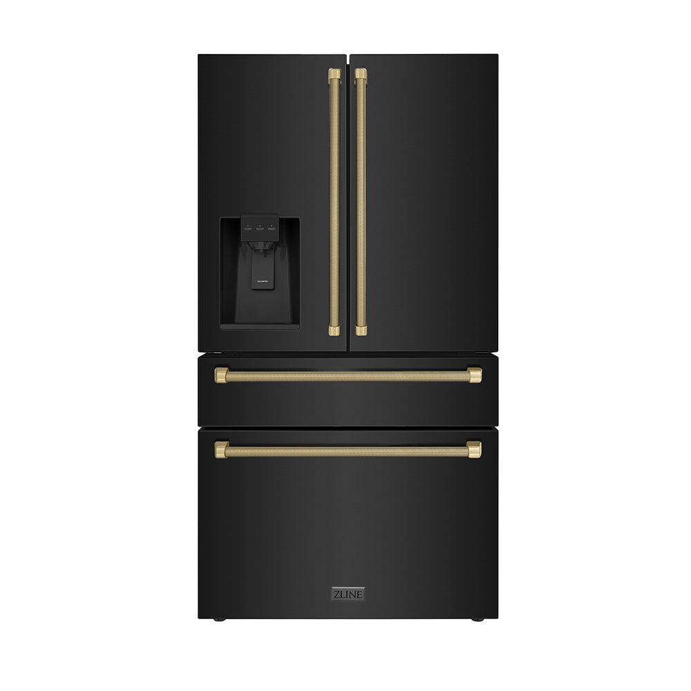 zline-36-in-counter-depth-french-door-refrigerator-21-6-cu-ft-water-and-ice-dispenser-fingerprint-resistant-black-stainless-steel-champagne-bronze-helix-handles-rfmz-w36-bs-kcb