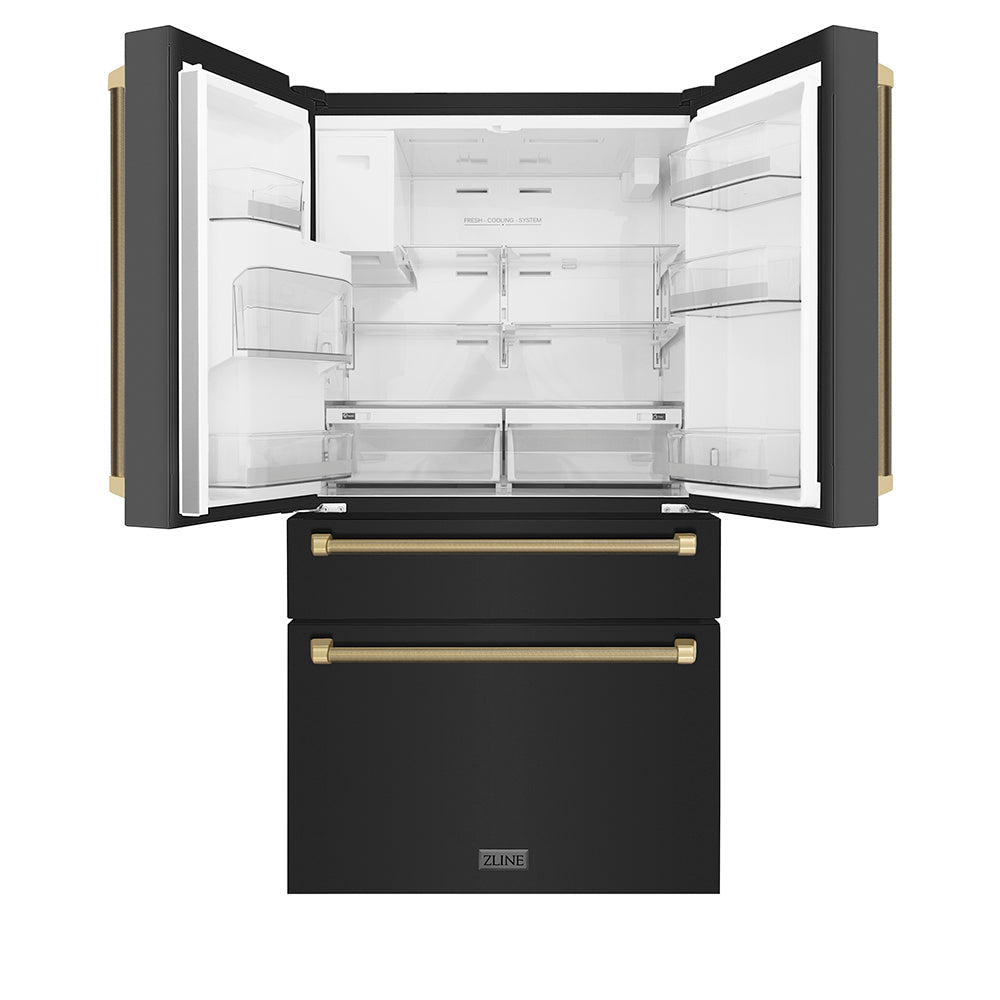zline-36-in-counter-depth-french-door-refrigerator-21-6-cu-ft-water-and-ice-dispenser-fingerprint-resistant-black-stainless-steel-champagne-bronze-helix-handles-rfmz-w36-bs-kcb