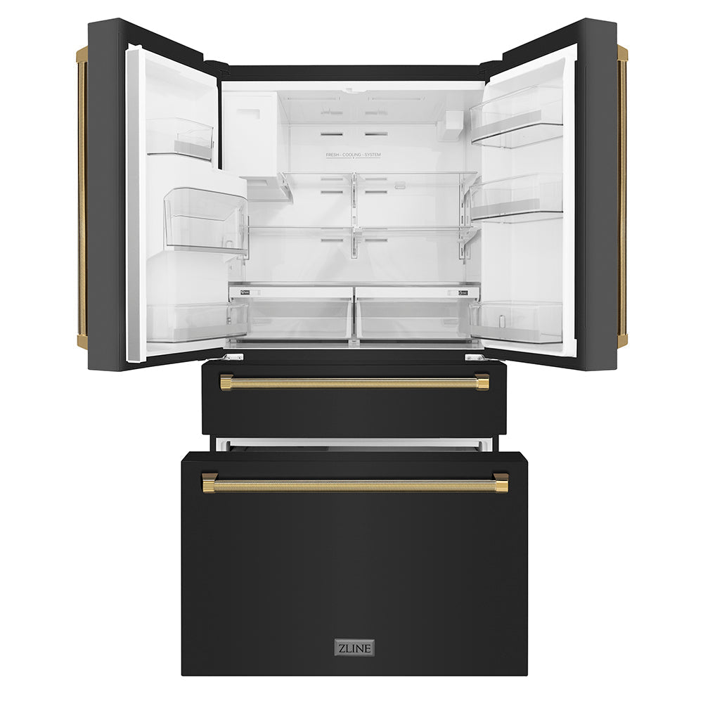 zline-36-in-counter-depth-french-door-refrigerator-21-6-cu-ft-water-and-ice-dispenser-fingerprint-resistant-black-stainless-steel-polished-gold-helix-handles-rfmz-w-36-bs-kg