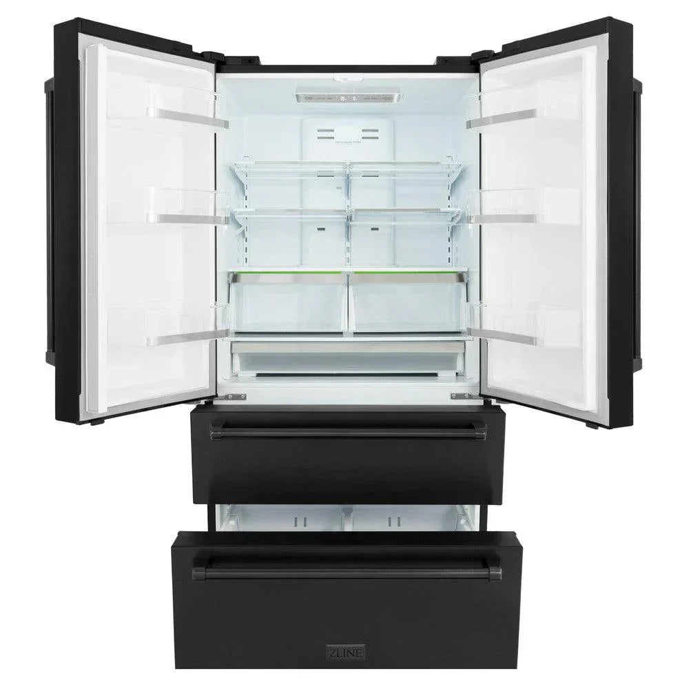 ZLINE 36 in French Door Refrigerator 22.5 cu. ft Ice Maker Black Stainless Steel (RFM-36-BS)