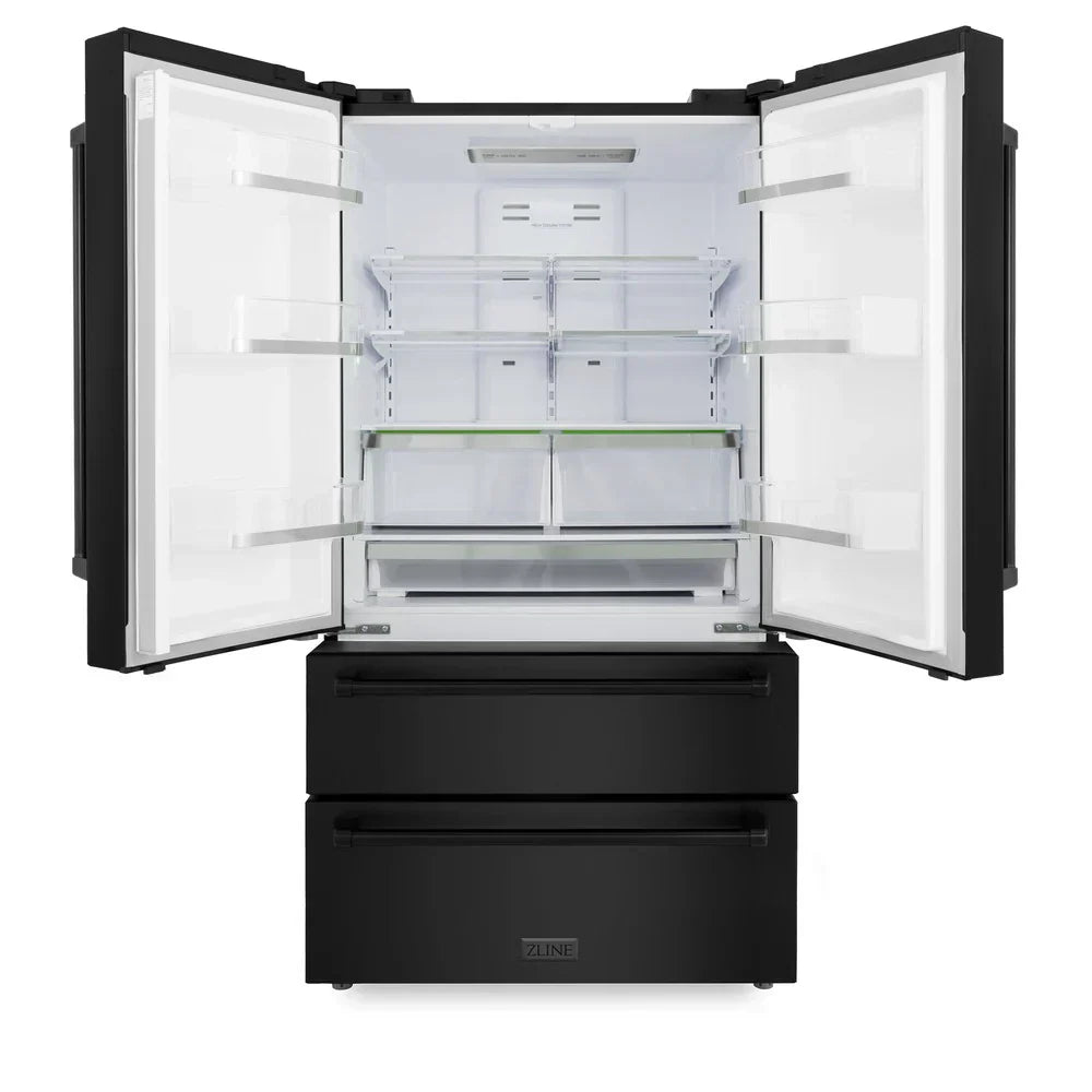 ZLINE 36 in French Door Refrigerator 22.5 cu. ft Ice Maker Black Stainless Steel (RFM-36-BS)