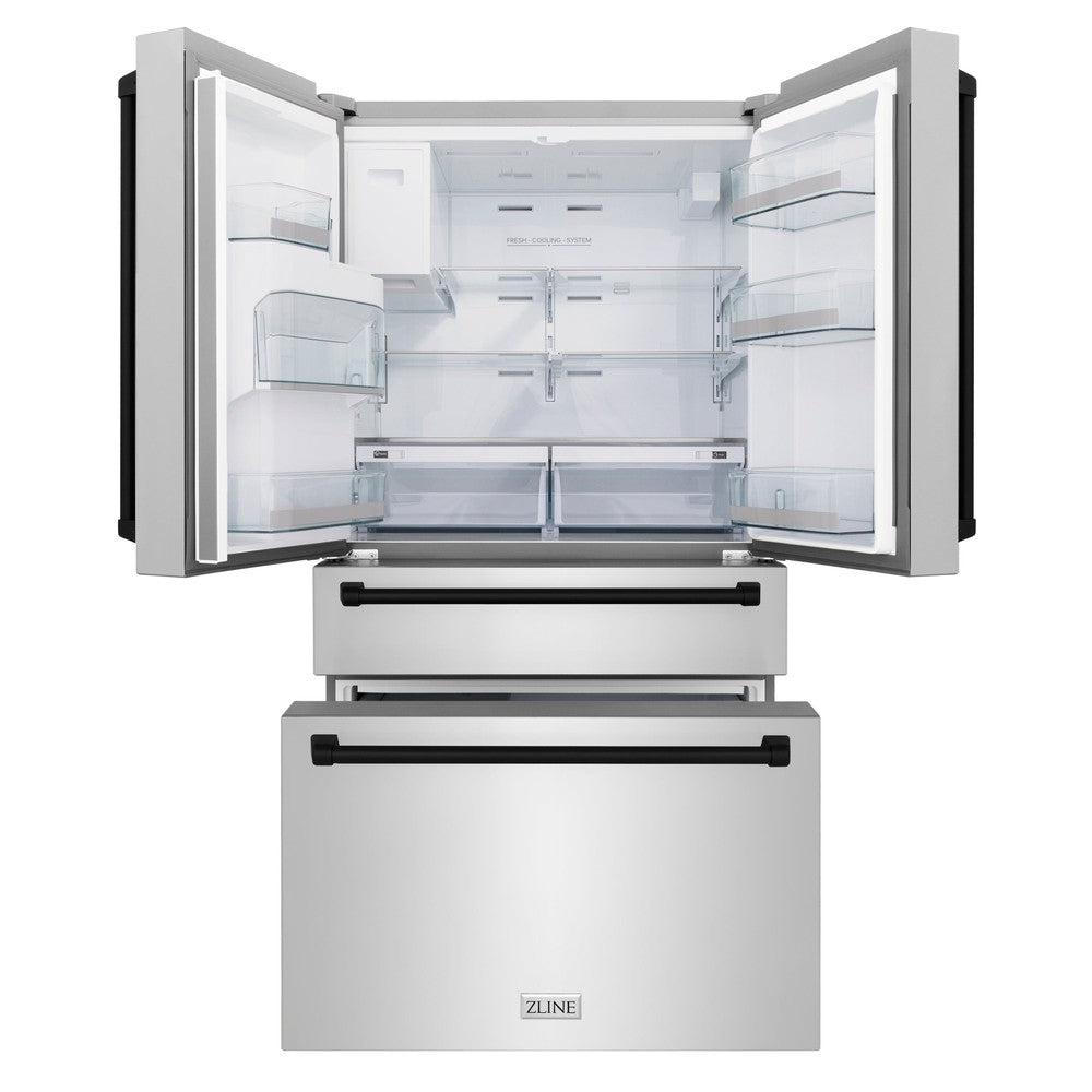 ZLINE 36-Inch French Door Refrigerator with Water & Ice Dispenser, Fingerprint Resistant Stainless Steel, Matte Black Accents (RFMZ-W-36-MB)