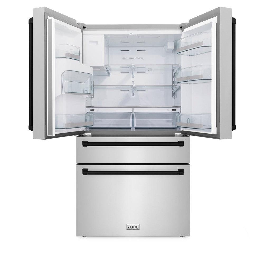 ZLINE 36-Inch French Door Refrigerator with Water & Ice Dispenser, Fingerprint Resistant Stainless Steel, Matte Black Accents (RFMZ-W-36-MB)