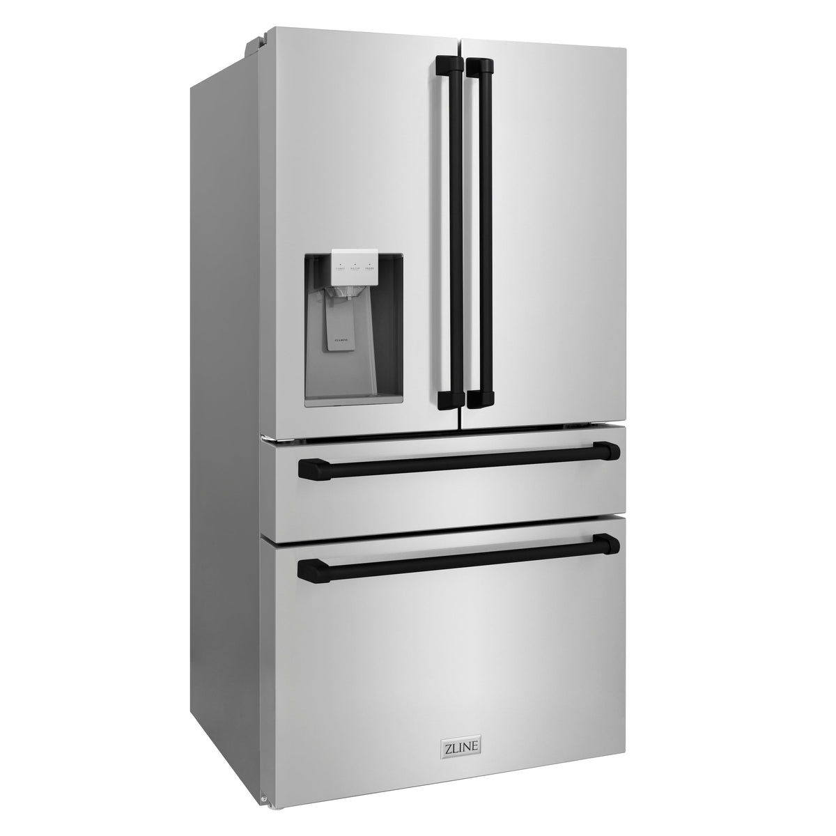 ZLINE 36-Inch French Door Refrigerator with Water & Ice Dispenser, Fingerprint Resistant Stainless Steel, Matte Black Accents (RFMZ-W-36-MB)