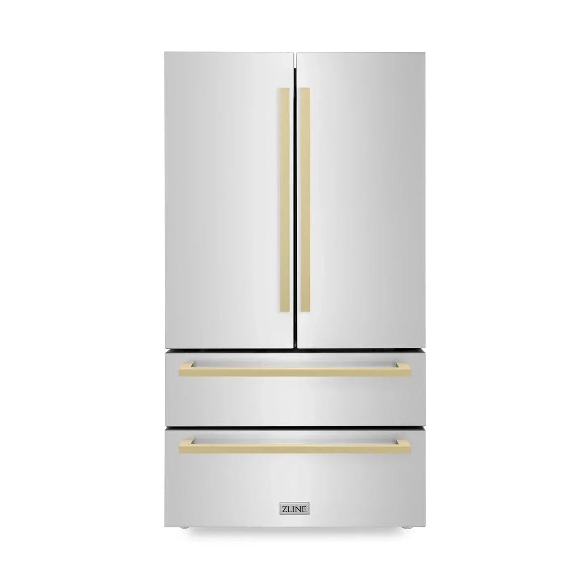 ZLINE 36-Inch French Door Refrigerator 22.5 Cu. Ft. Stainless Steel Ice Maker Champagne Bronze Handles (RFMZ-36-FCB)