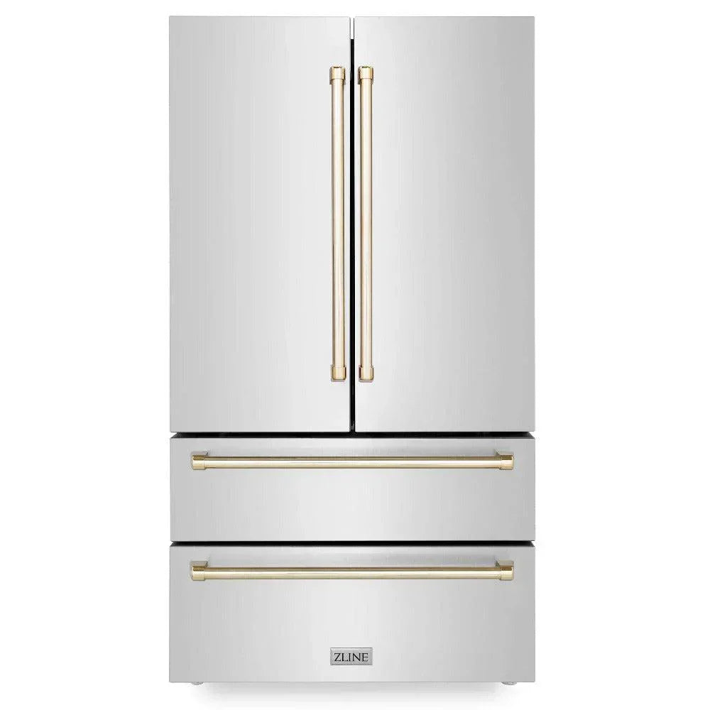 ZLINE 36 in French Door Refrigerator 22.5 cu. ft Capacity Ice Maker Fingerprint Resistant Stainless Steel Gold Accents (RFMZ-36-G)