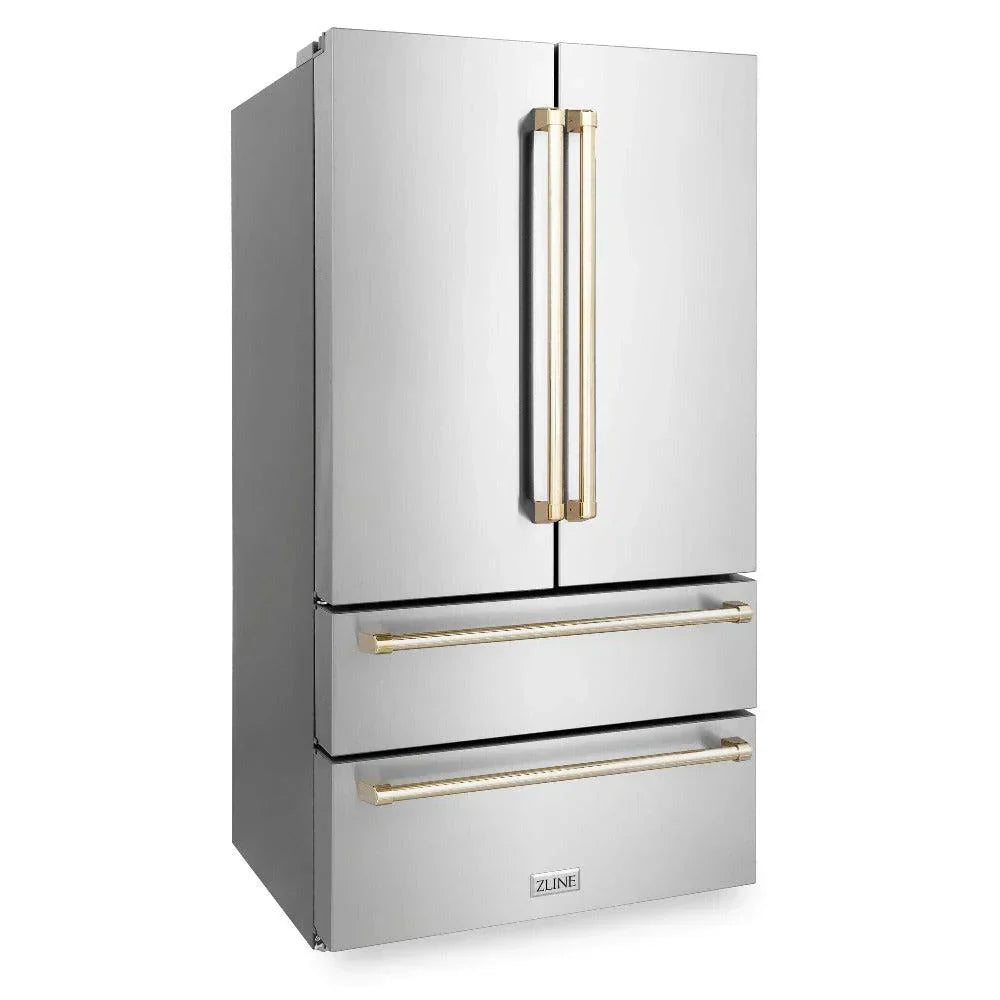 ZLINE 36 in French Door Refrigerator 22.5 cu. ft Capacity Ice Maker Fingerprint Resistant Stainless Steel Gold Accents (RFMZ-36-G)
