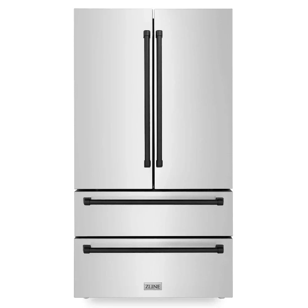 zline-36-in-refrigerator-22-5-cu-ft-built-in-french-door-with-ice-maker-fingerprint-resistant-stainless-steel-matte-black-accents-rfmz-36-mb