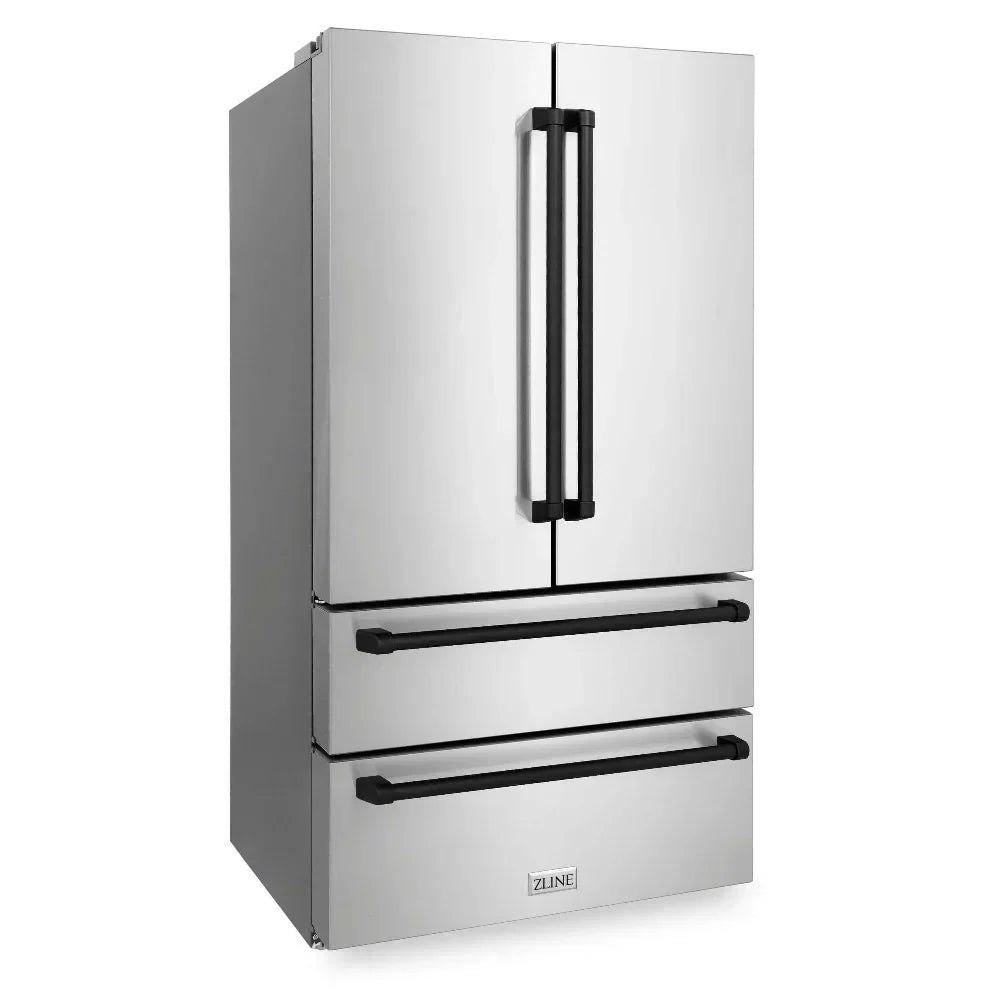 zline-36-in-refrigerator-22-5-cu-ft-built-in-french-door-with-ice-maker-fingerprint-resistant-stainless-steel-matte-black-accents-rfmz-36-mb