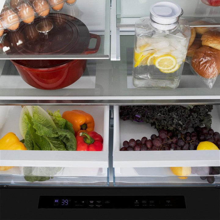 ZLINE 36 in French Door Refrigerator 21.6 cu. ft. Water & Ice Dispenser Water Filter Black Stainless Steel (RFM-W-WF-36-BS)