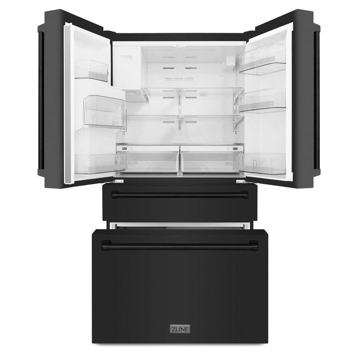 ZLINE 36 in French Door Refrigerator 21.6 cu. ft. Water & Ice Dispenser Water Filter Black Stainless Steel (RFM-W-WF-36-BS)