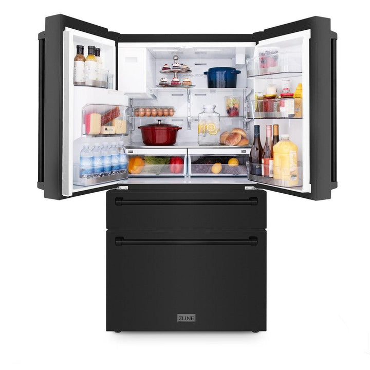 ZLINE 36 in French Door Refrigerator 21.6 cu. ft. Water & Ice Dispenser Water Filter Black Stainless Steel (RFM-W-WF-36-BS)