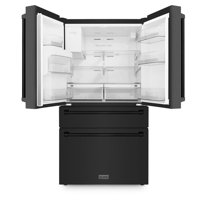 ZLINE 36 in French Door Refrigerator 21.6 cu. ft. Water & Ice Dispenser Water Filter Black Stainless Steel (RFM-W-WF-36-BS)