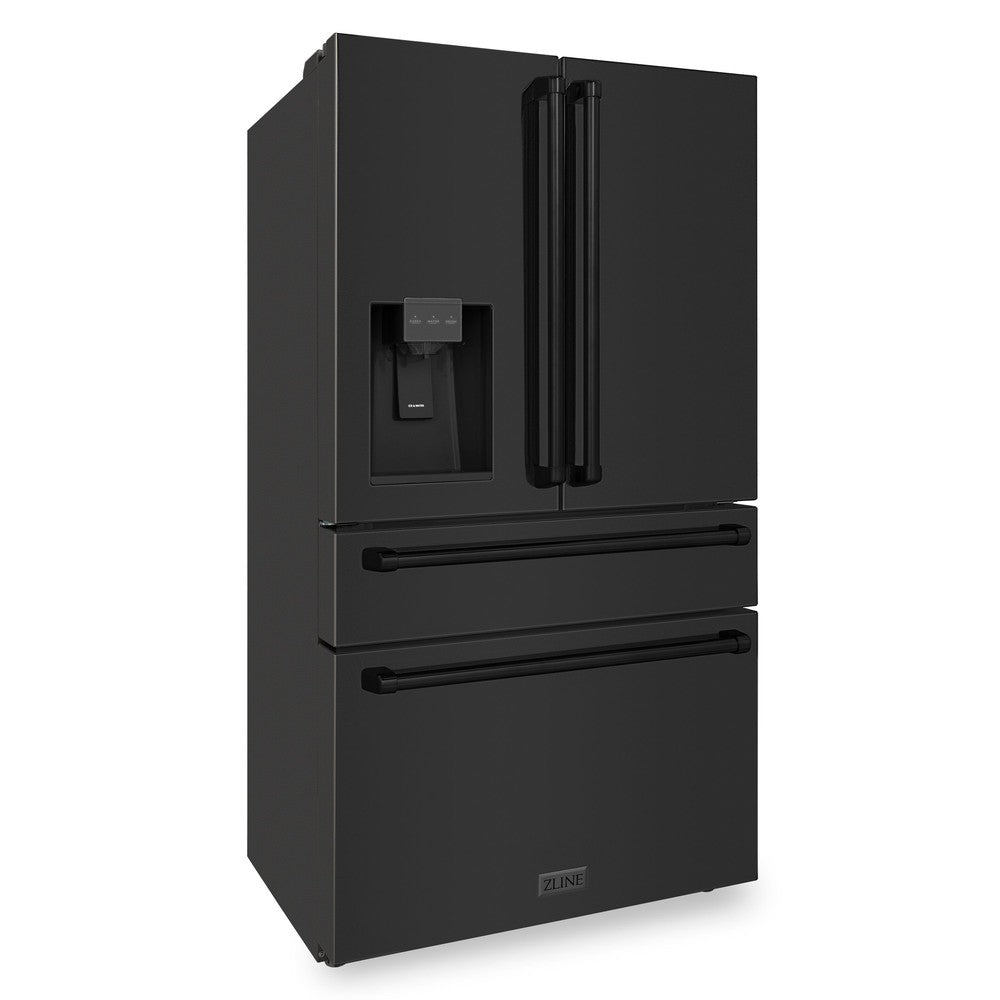 ZLINE 36 in French Door Refrigerator 22.5 cu. ft Water Dispenser Ice Maker Fingerprint Resistant Black Stainless Steel (RFM-W-36-BS)