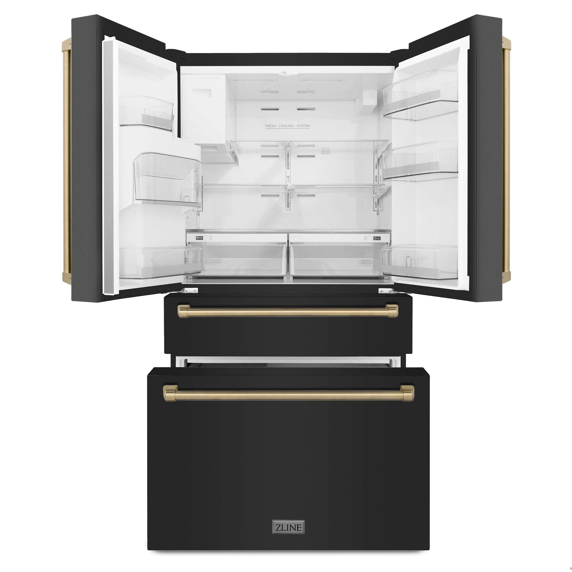 zline-36-inch-french-door-refrigerator-21-6-cu-ft-counter-depth-water-ice-dispenser-black-finish-champagne-bronze-handles-rfmz-w-36-bs-cb