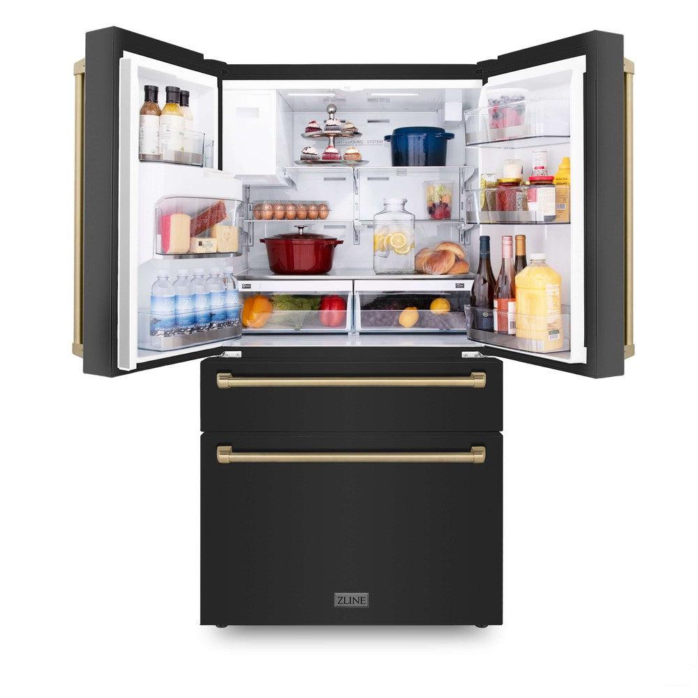 zline-36-inch-french-door-refrigerator-21-6-cu-ft-counter-depth-water-ice-dispenser-black-finish-champagne-bronze-handles-rfmz-w-36-bs-cb