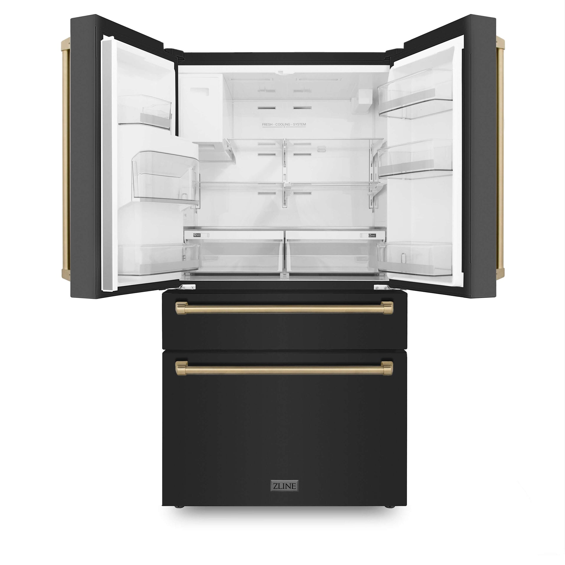 zline-36-inch-french-door-refrigerator-21-6-cu-ft-counter-depth-water-ice-dispenser-black-finish-champagne-bronze-handles-rfmz-w-36-bs-cb