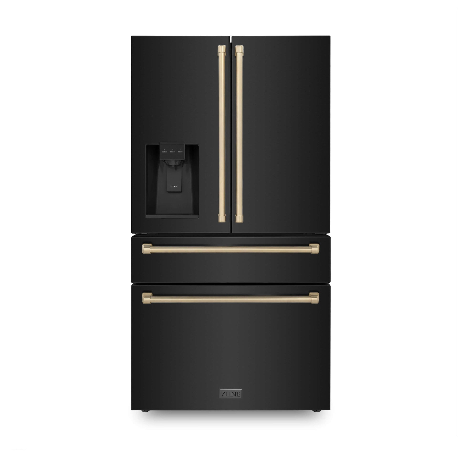 zline-36-inch-french-door-refrigerator-21-6-cu-ft-counter-depth-water-ice-dispenser-black-finish-champagne-bronze-handles-rfmz-w-36-bs-cb