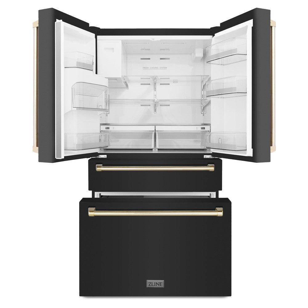 zline-36-inch-freestanding-french-door-refrigerator-with-water-ice-dispenser-black-stainless-steel-gold-handles-rfmz-w-36-bs-g