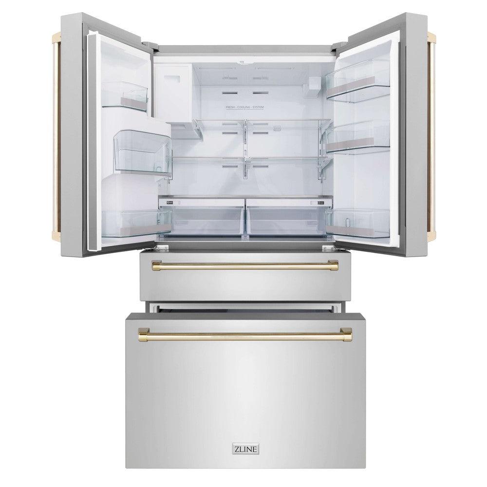 zline-36-inch-french-door-refrigerator-fingerprint-resistant-stainless-steel-water-ice-dispenser-gold-accents-rfmz-w-36-g