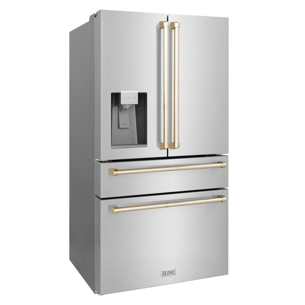 zline-36-inch-french-door-refrigerator-fingerprint-resistant-stainless-steel-water-ice-dispenser-gold-accents-rfmz-w-36-g