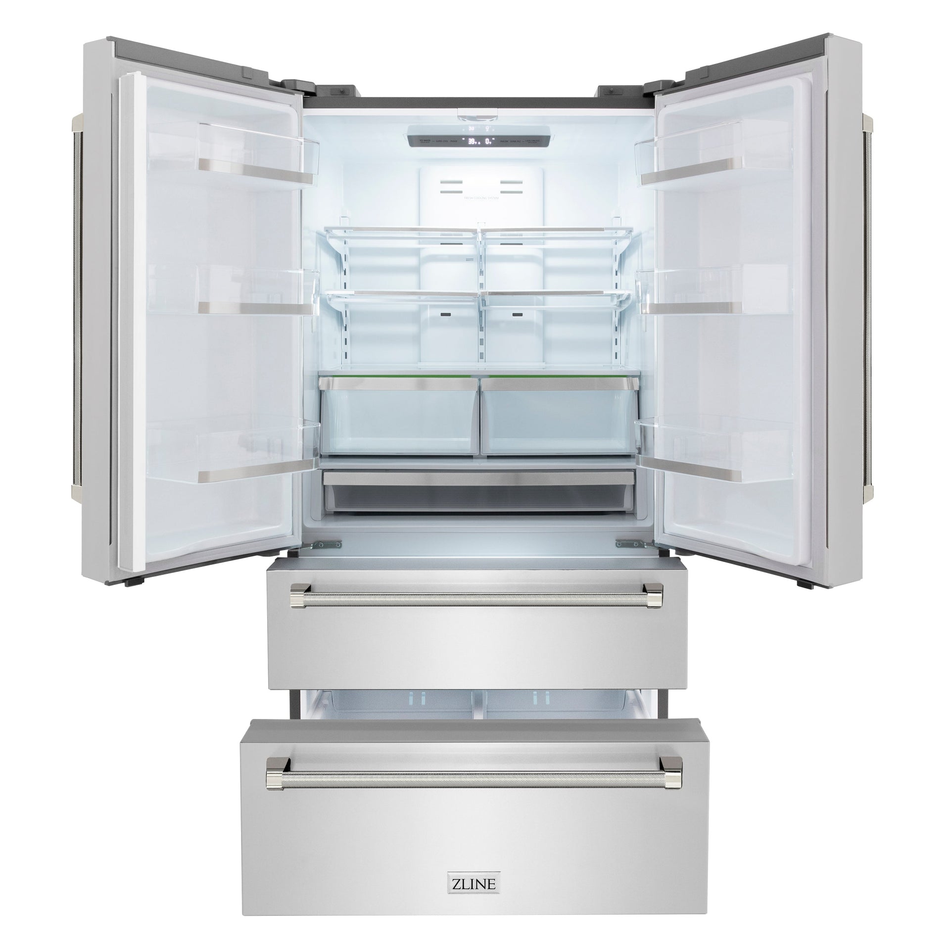 zline-36-in-counter-depth-french-door-refrigerator-22-5-cu-ft-fingerprint-resistant-stainless-steel-ice-maker-polished-nickel-helix-handles-rfmz-36-kpn