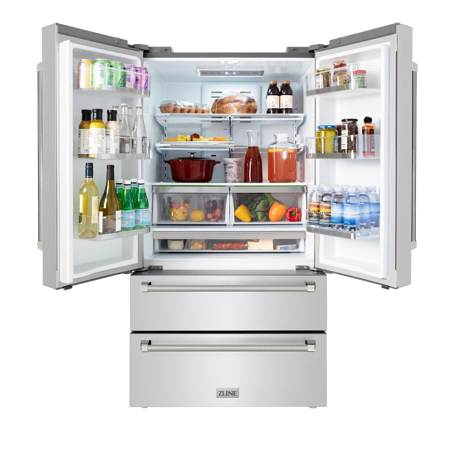 zline-36-in-counter-depth-french-door-refrigerator-22-5-cu-ft-fingerprint-resistant-stainless-steel-ice-maker-polished-nickel-helix-handles-rfmz-36-kpn