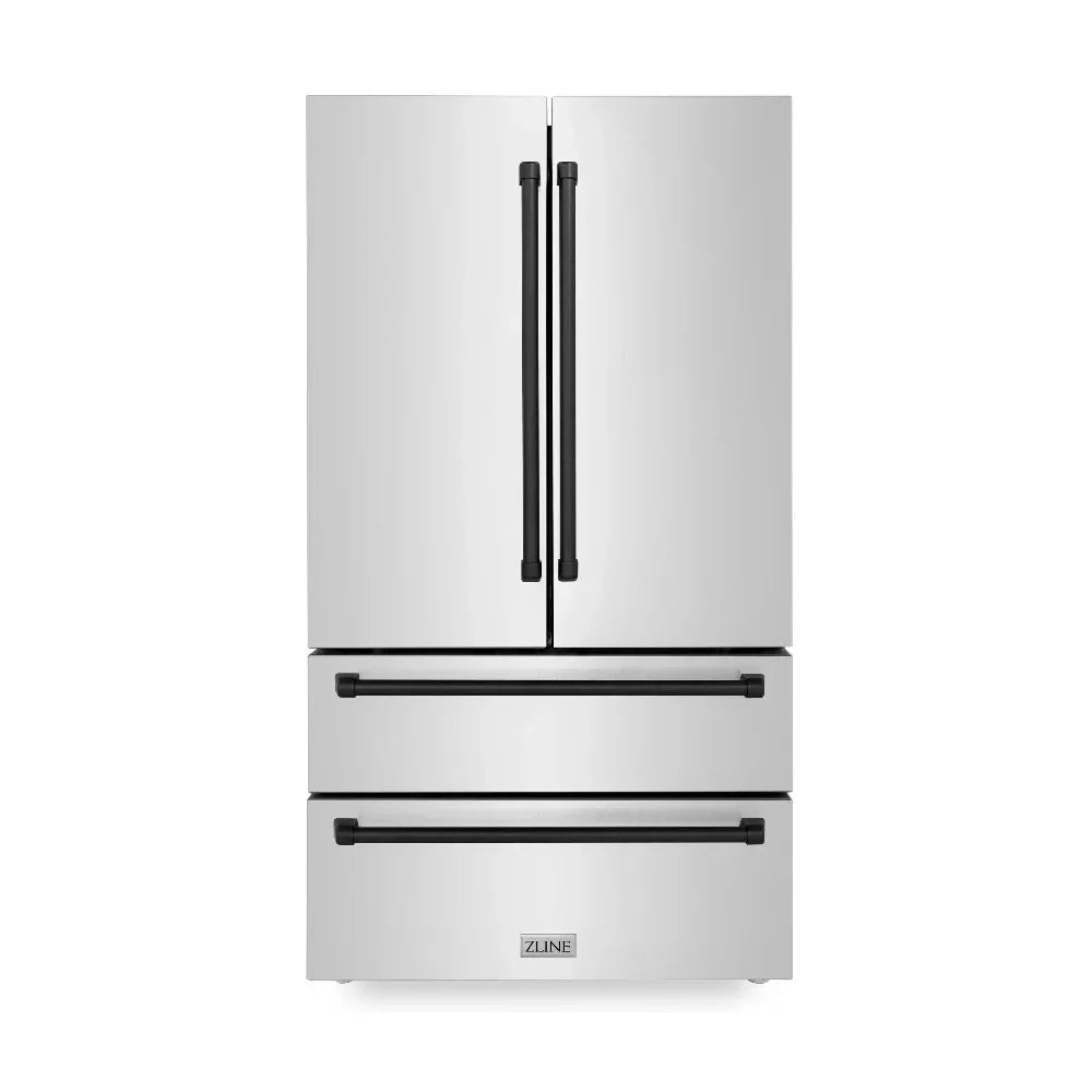 zline-36-in-refrigerator-22-5-cu-ft-built-in-french-door-with-ice-maker-fingerprint-resistant-stainless-steel-matte-black-accents-rfmz-36-mb