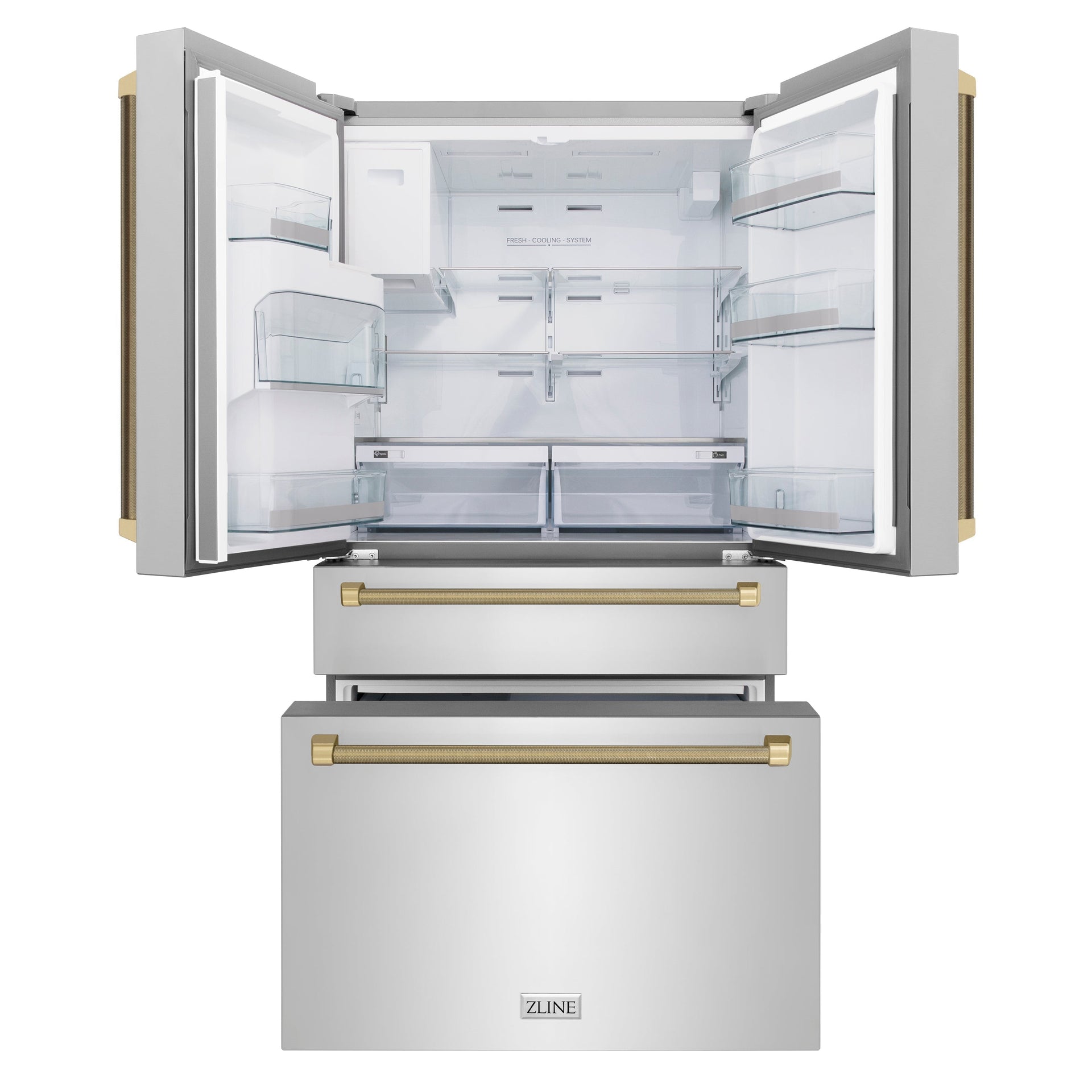 zline-36-in-counter-depth-french-door-refrigerator-21-6-cu-ft-water-and-ice-dispenser-fingerprint-resistant-stainless-steel-champagne-bronze-helix-handles-rfmz-w-36-kcb