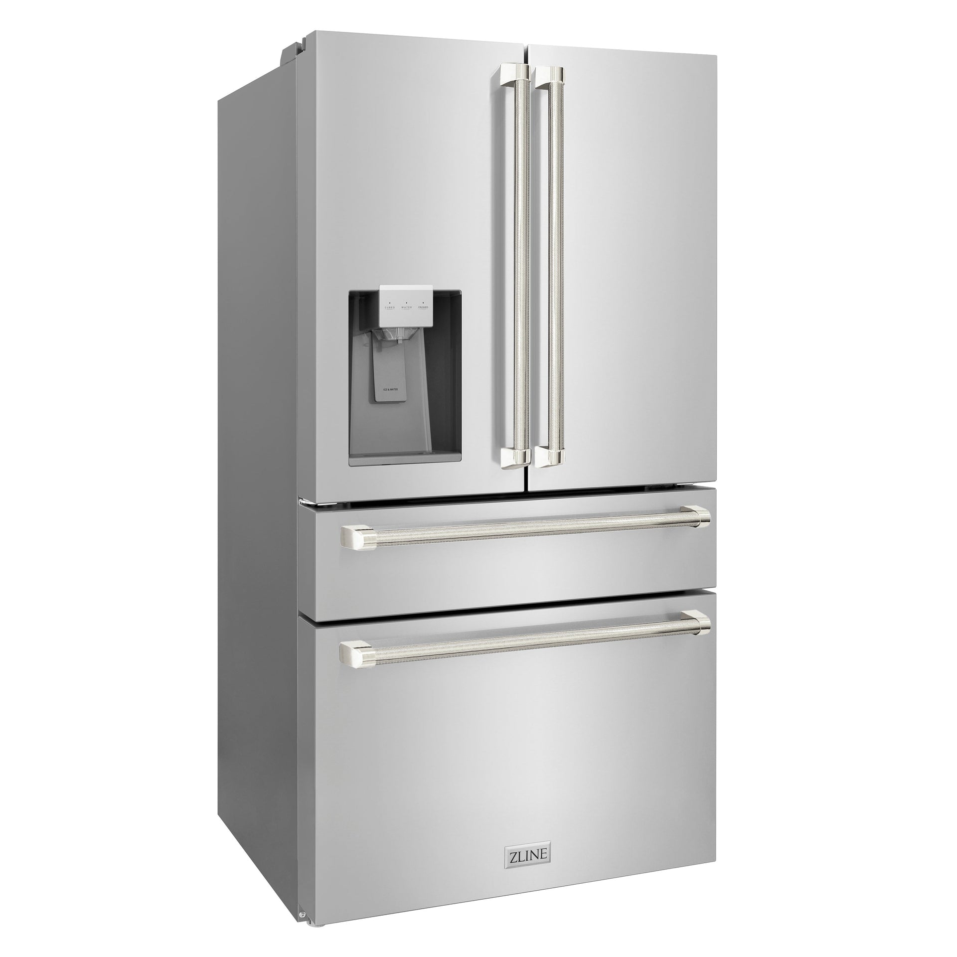 zline-36-in-counter-depth-french-door-refrigerator-21-6-cu-ft-with-water-dispenser-ice-maker-fingerprint-resistant-stainless-steel-polished-nickel-helix-handles-rfmz-w-36-kpn