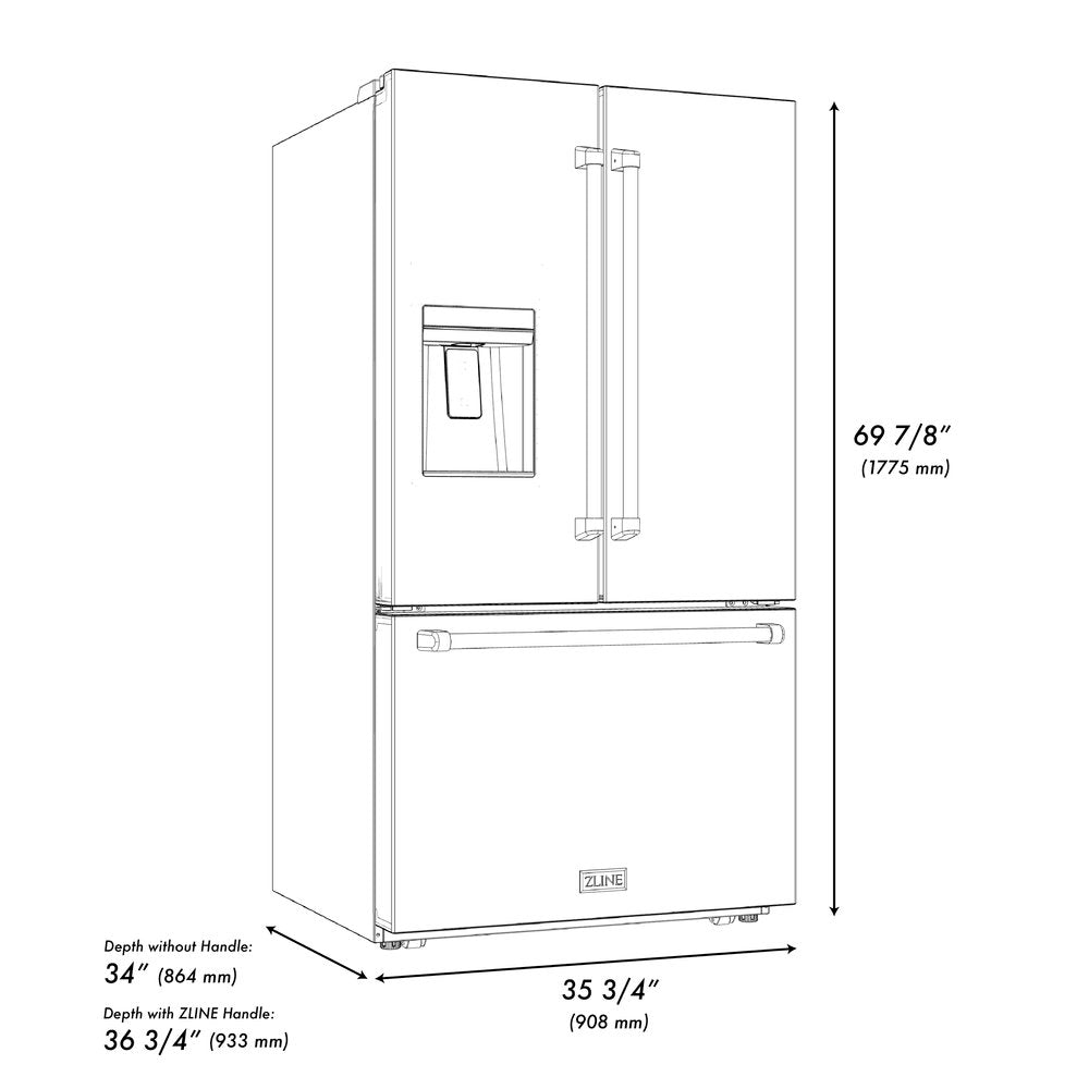 ZLINE 36 in Standard-Depth French Door Refrigerator 28.9 cu. ft. Water Dispenser Dual Ice Maker Stainless Steel (RSM-W-36)