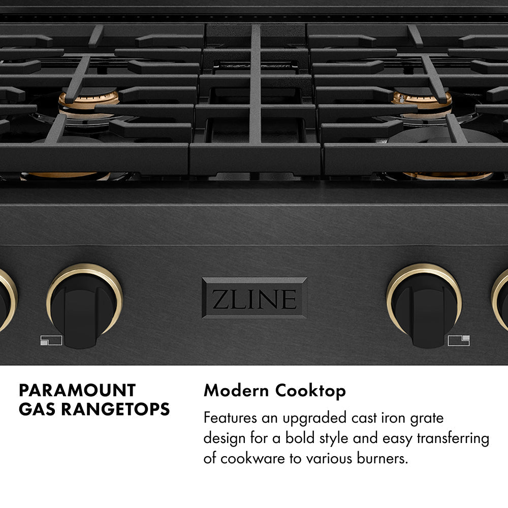 zline-designer-30-paramount-gas-rangetop-with-4-burners-in-black-satin-with-matte-black-and-champagne-bronze-accents-srtbsz-30-mbcb