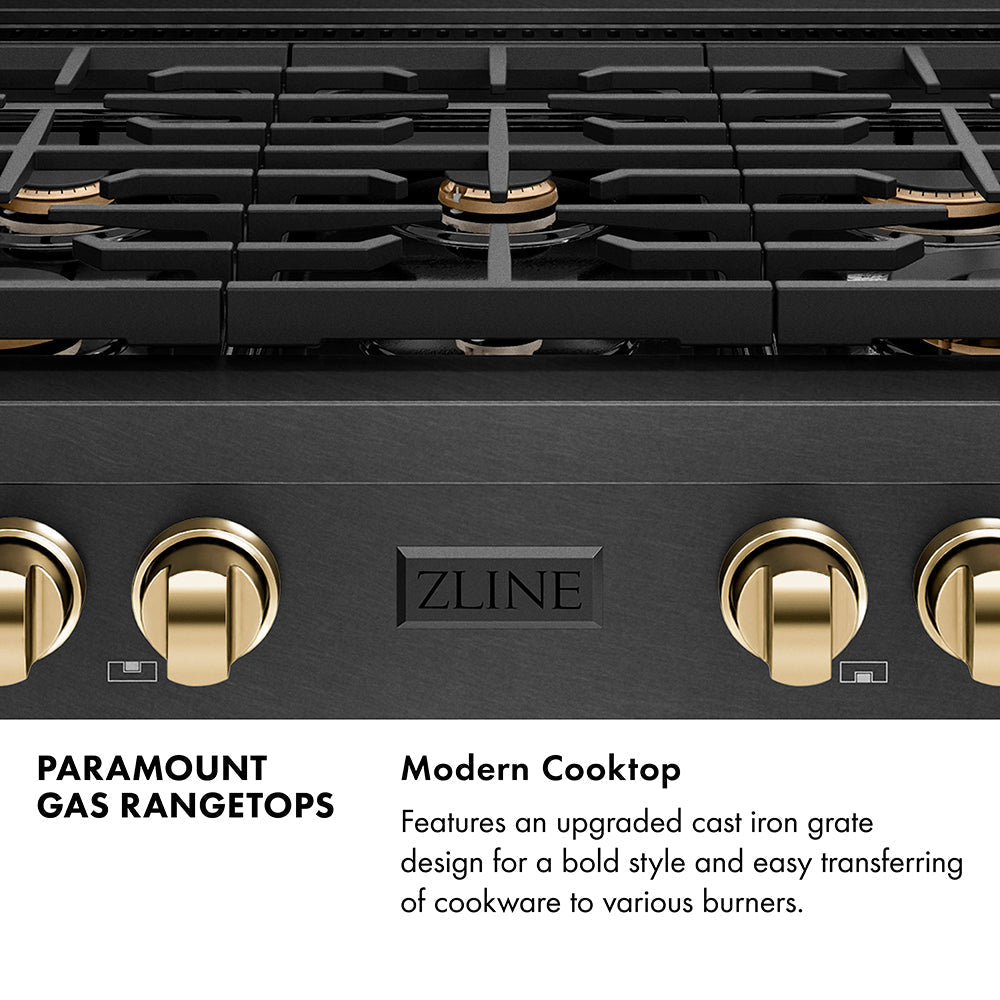 zline-autograph-36-paramount-gas-rangetop-with-6-burners-and-porcelain-cooktop-in-black-satin-with-polished-gold-accents-srtbsz-36-g