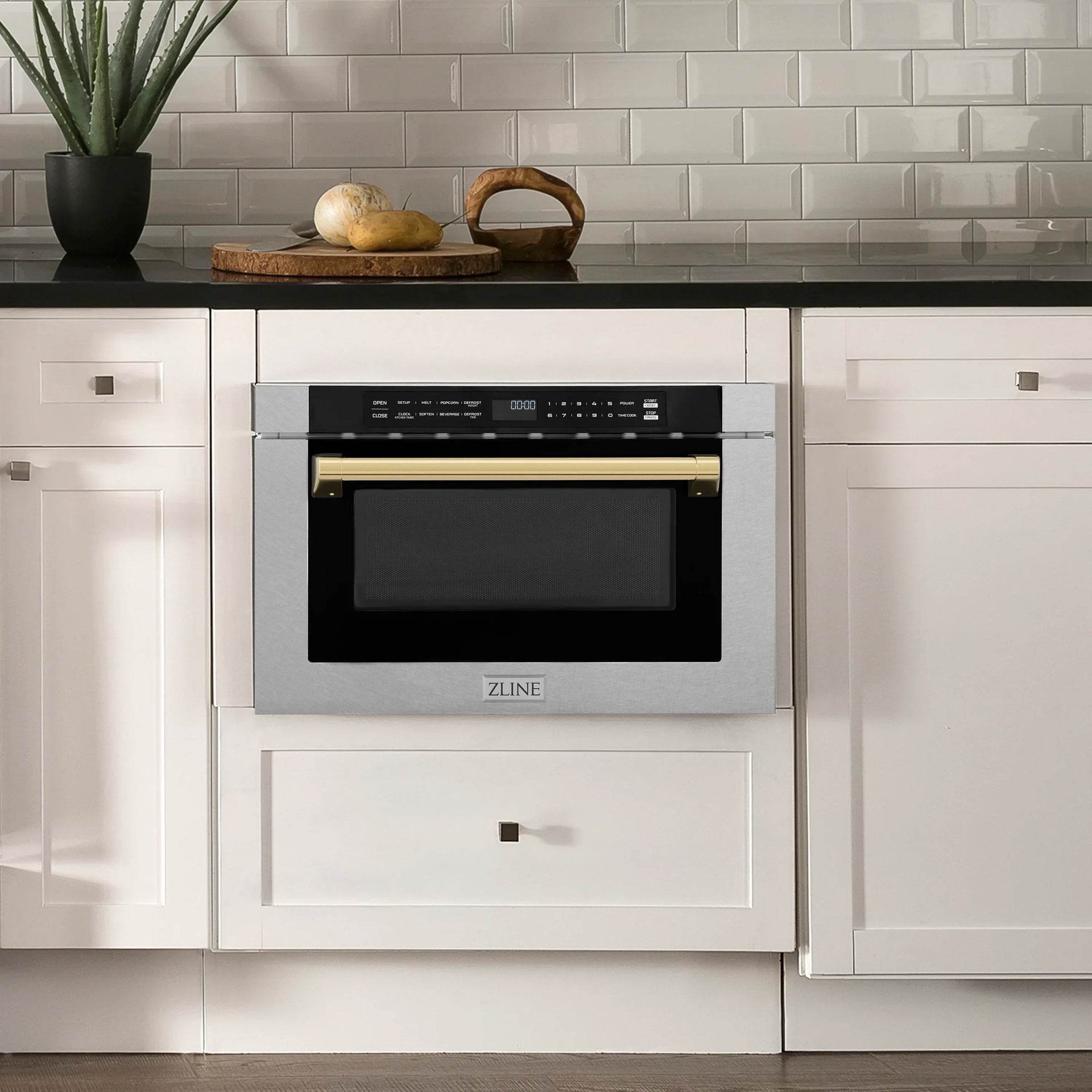 zline-autograph-24-1-2-cu-ft-built-in-microwave-drawer-with-a-traditional-handle-in-satin-stainless-steel-and-polished-gold-accents-mwdz-1-ss-h-g