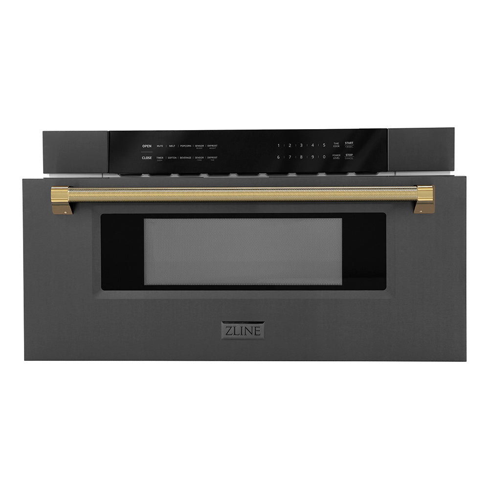 zline-autograph-30-1-2-cu-ft-built-in-microwave-drawer-in-black-stainless-steel-and-polished-gold-helix-handle-mwdz-30-bs-kg
