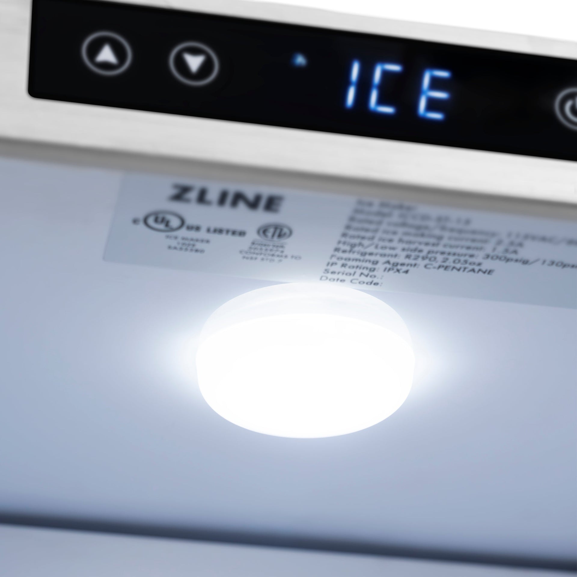 zline-autograph-15-touchstone-clear-cube-ice-maker-with-drain-pump-and-panel-ready-door-with-champagne-bronze-handle-iccdpz-15-cb