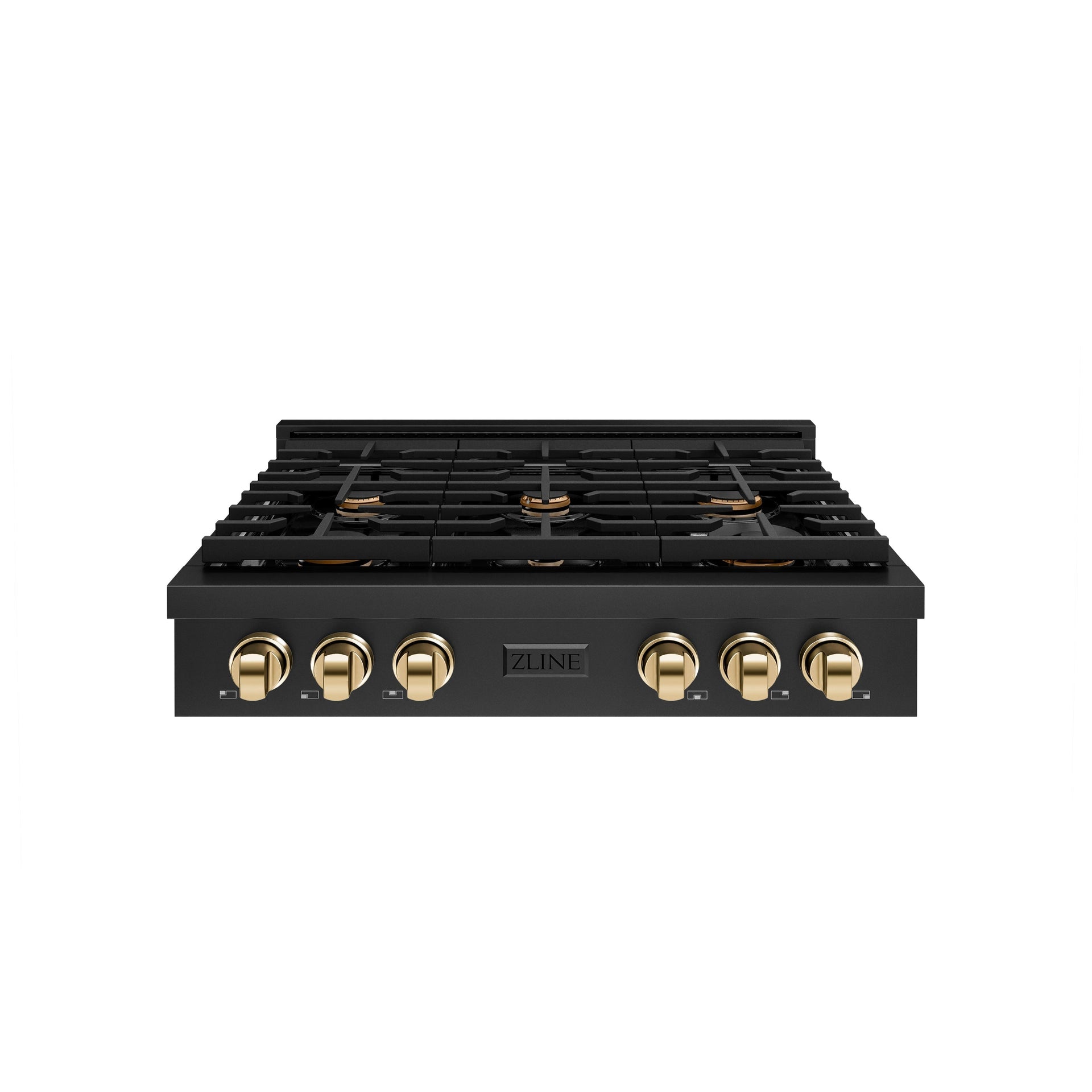 zline-autograph-36-paramount-gas-rangetop-with-6-burners-and-porcelain-cooktop-in-black-stainless-steel-with-polished-gold-accents-srtbz-36-g