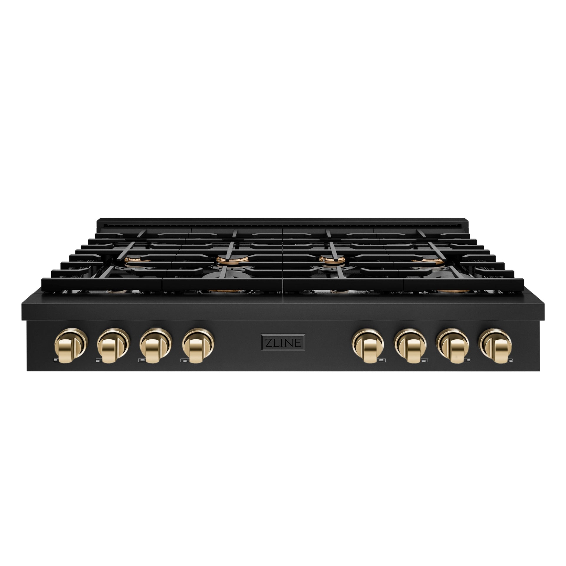 zline-autograph-48-paramount-gas-rangetop-with-8-burners-cast-iron-griddle-and-porcelain-cooktop-in-black-stainless-steel-with-polished-gold-accents-srtbz-48-g