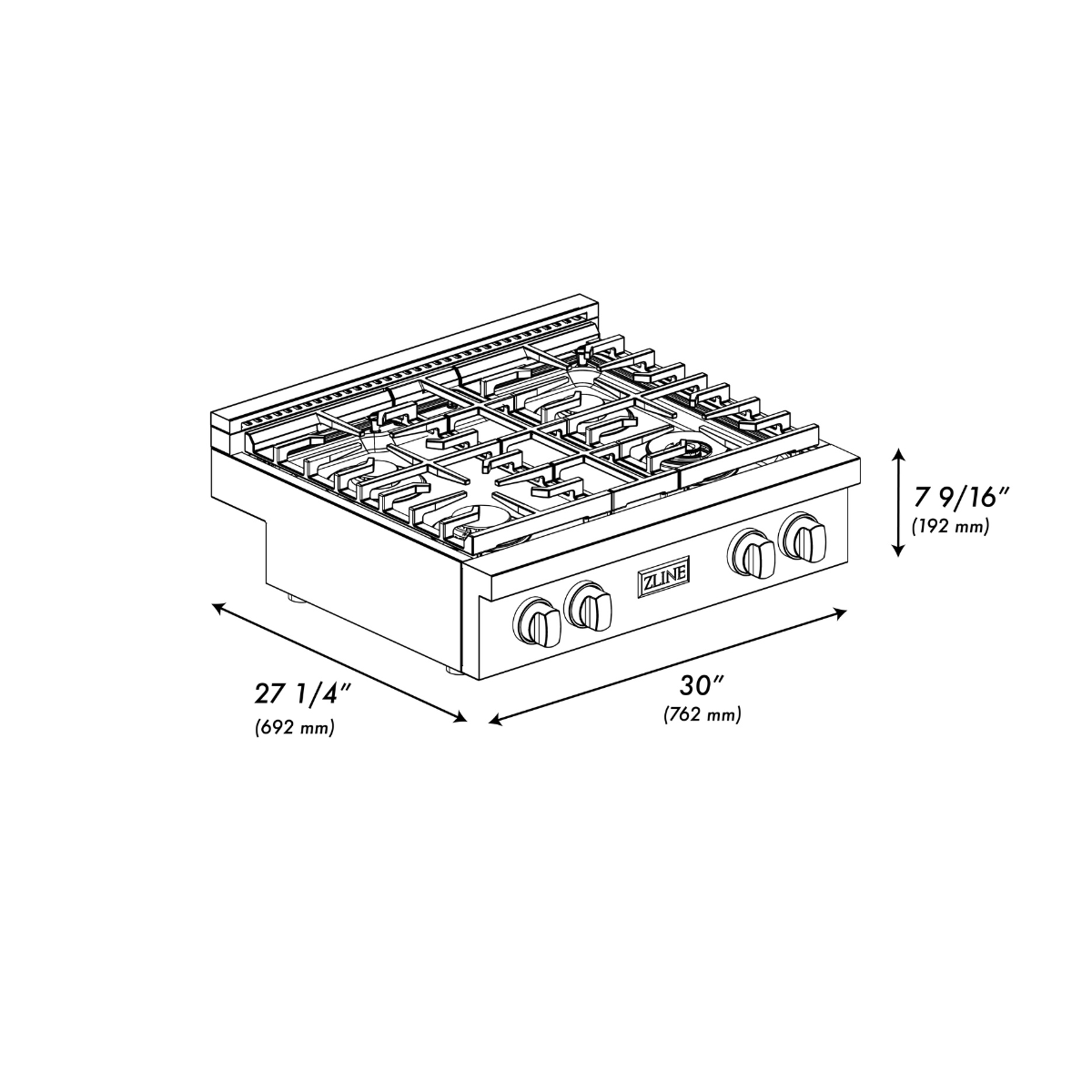zline-30-autograph-paramount-gas-rangetop-with-4-burners-and-porcelain-cooktop-in-satin-stainless-steel-with-polished-gold-accents-srtsz-30-g